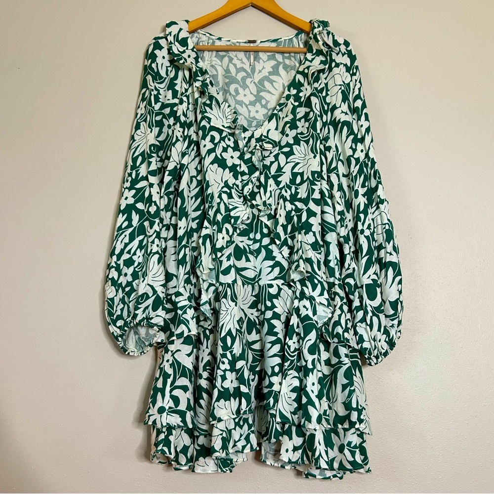 Free People Rebecca green & white floral mini dress - Picture 4 of 10